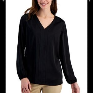Calvin Klein Collection Black Puff Sleeve Blouse Relaxed Fit